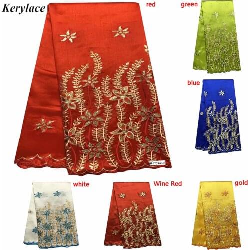 High Quality African George Lace Fabric White Lace Fabric Gold Yellow Sequins 5 Yards Silk Cotton Material For Sewing KRL-9215