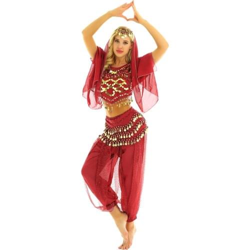 Women Festival Carnival Outfit Egypt Belly Dance Costume Bollywood Indian Dancing Dress Adult Chiffon Sari Set Stage Performance
