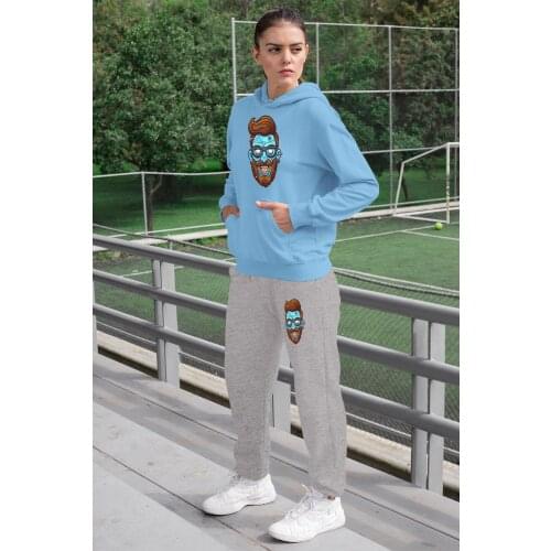 Angemiel Wear Entel Glasses Zombie Women Tracksuit Set Blue Hooded Sweatshirt Gray Sweatpants