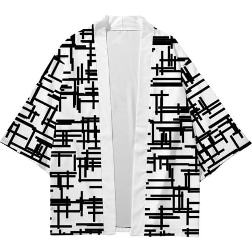 Plus size xxs-6xl striped geometry fashion street beach japanese kimono cardigan men boys shirts yukata haori womens clothing