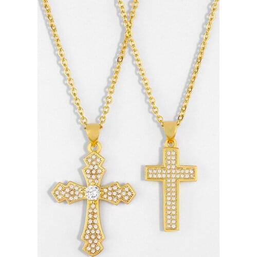 FLOLA Gold Chain Cross Necklaces For Women Cubic Zirconia Cross Pendant Charms Christian Necklace Wholesale Jewelry Gifts nker20