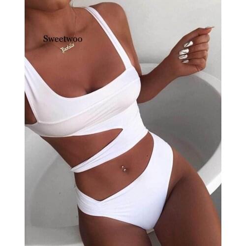 2020 New Sexy White One Piece Swimsuit Women Cut Out Swimwear Push Up Bathing Suits Beach Wear Swimming Suit For Women