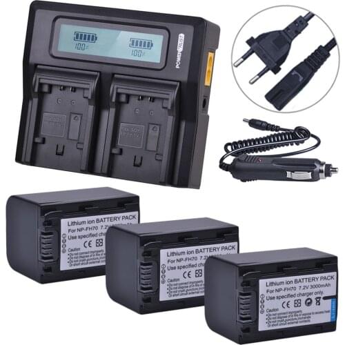 3x 3000mAh NP-FH70 NP FH70 FH70 Battery + LCD Rapid Dual Charger For Sony DCR-SX60 HDR-UX7E UX7 UX5E TG1 TG3 TG5V Camera Battery