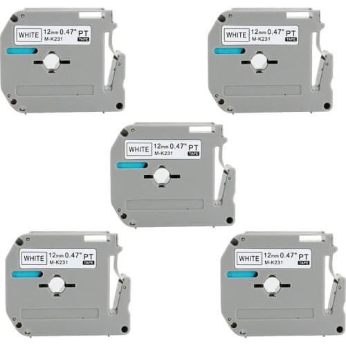5pk black on white Brother P touch M tape label M-K231 MK231 MK-231 strong adhesive pt label tapes