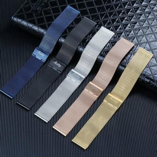 Aishy Watch Strap 20 mm 22 mm Ip plating 06 Wire Thick Watch black rose gold blue Stainless Steel Mesh Milanese Band for APPLE