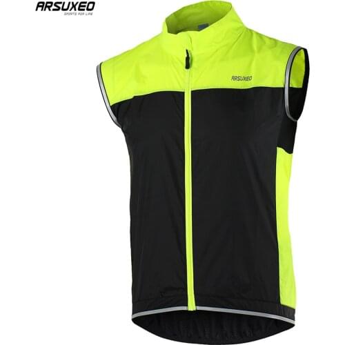 ARSUXEO Mens Cycling Vest Sleeveless Bicycle Cycling Jerseys Windproof Waterproof MTB Bike Clothing Breathable Reflective 15V1