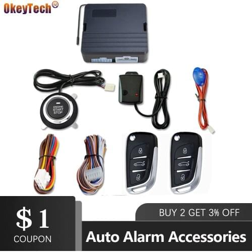OkeyTech Auto Car Alarm Accessories Car SUV Keyless Entry Engine Start Alarm System Push Button Remote Starter Stop With 2 Keys