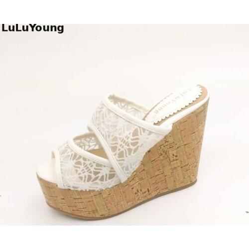 Women wedges sandals high heels summer shoes lace open toe slippers size 31 32 33 41 42 43