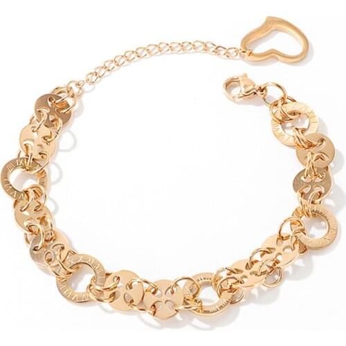 Stainless Steel Rose Gold Roma Number Heart Shaped Bracelet Chain Link Jewellery Gift For Him