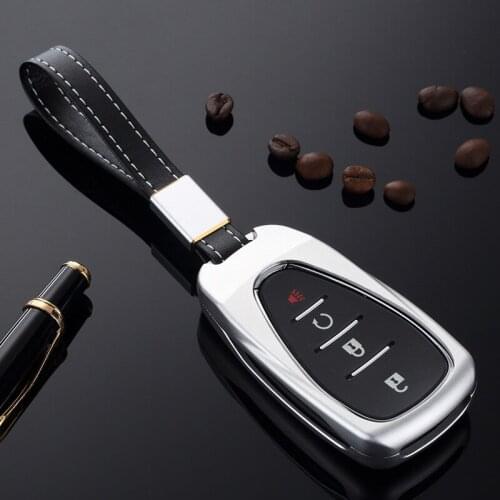 Car Key Case Aluminum Alloy Auto Key Cover For Chevrolet Equinox 2018 Chevrolet Malibu XL 4 Buttons Keys with Key Chains