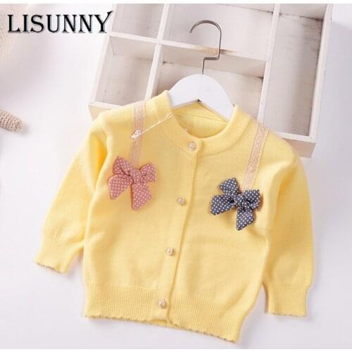 Child Cardigan Girls Sweater 2021 New Autumn Winter Toddler Knitted Coat Kids Jacket Children Baby Clothes Bow Solid 0-5y