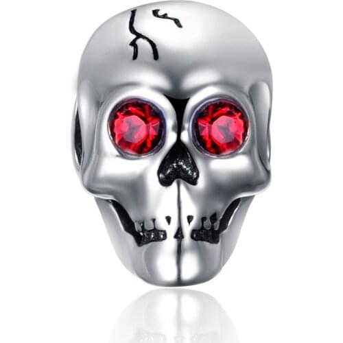 GW 925 Sterling Silver Skull Charm Bracelet Beads fit Snake Chain for Women