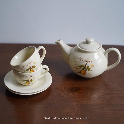 MIDOSHAKR Country style lemon pattern ceramic afternoon teapot, cup and saucer set Home coffee cup set