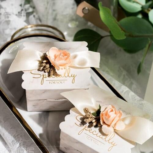 50Pcs/Lot Wedding Candy Box Grey Marble Flowers Christmas Chocolate Packaging Gift Bag Party Supplies