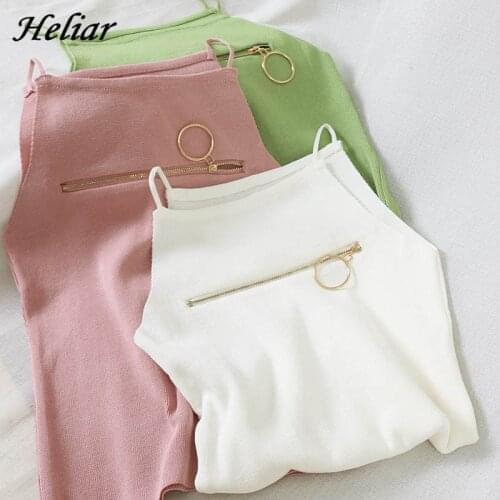HELIAR Women Sexy Crop Tops Zipper Sleeveless Straps Crop Tops Women Streetwear Sexy Crop Tops For Women Summer