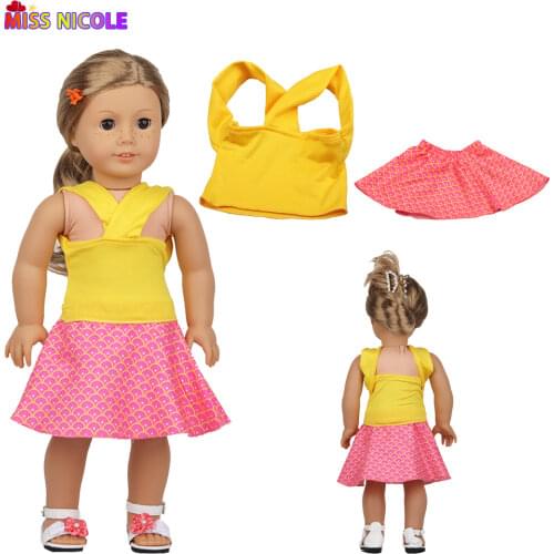 Summer New New Baby Born Doll 43 Cm Clothes Yellow Waistcoat + Red Mermaid Dress For 18 Inch American Doll For Girl