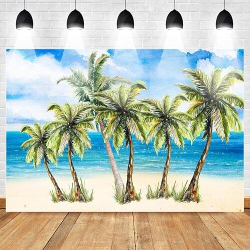 MOCSICKA Summer Holiday Sea Beach Backdrop for Photography Oil Painting Blue Sky Photo Background Palm Tree Art Painting Photo