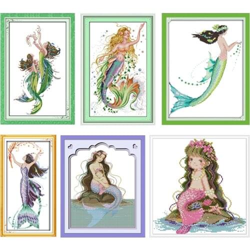 The Little Mermaid Cross Stitch Kits Stamped Patterns Counted 11CT 14CT Printed Handmade Needlework Embroidery Decor Arts Sewing