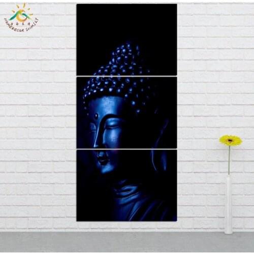 Wall Art HD Prints Canvas Art Painting Modular Picture And Poster Canvas Painting Blue Buddha Status Decoration Home 3 PIECES