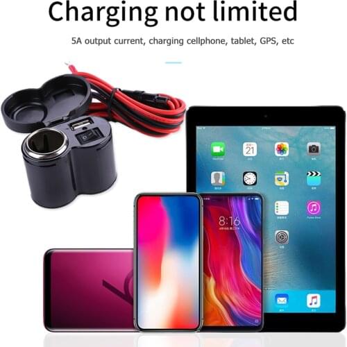 New 12V-24V Motorcycle Scooter Handlebar USB Charger Waterproof Blue LED Indicator Cigarette Lighter Socket Plug Moto Accessorie