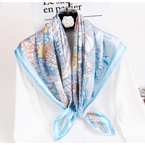 Silk Square Scarves Women 100% Pure Natural Silk Scarf 14MM Hangzhou Printed Headscarf Bandana Cheveux Shawls Foulard 88x88cm