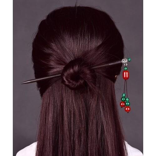 Simplicity Temperamental Vintage Ethnic Style Hair Jewelry Delicate Dignified Red Green Onyx Pendant Classical Hair Stick