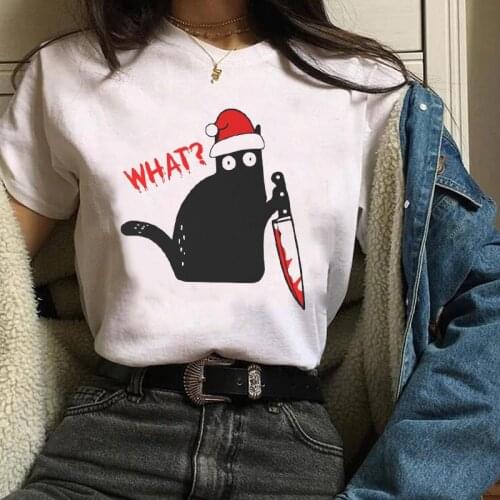 Black Cat christmas T Shirt Women 2020 Graphic halloween women Tee shirt Fashion Tops for Women Tshirt Gothic Fashion tees