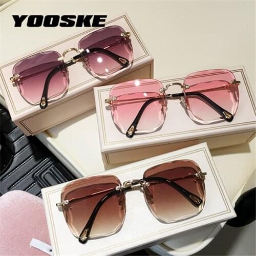 YOOSKE 2021 Fashion Gradient Sunglasses Women Rimless Square Sun Glasses Ocean Lenses Metal Temples Shades Eyewear UV400