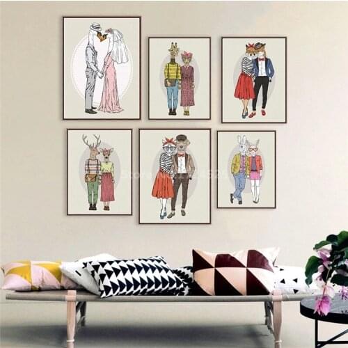 Modern Abstract Funny Love Animals Wedding Couple Loving Home Frameless Decoration Poster Canvas Printing Wall Painting