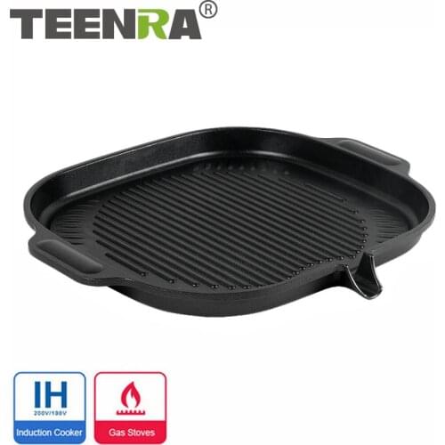 TEENRA Korean Grill Pan Non-stick BBQ Frying Plate Smokeless Barbecue Tray Multifunction Barbecue Plate Outdoor Cookware