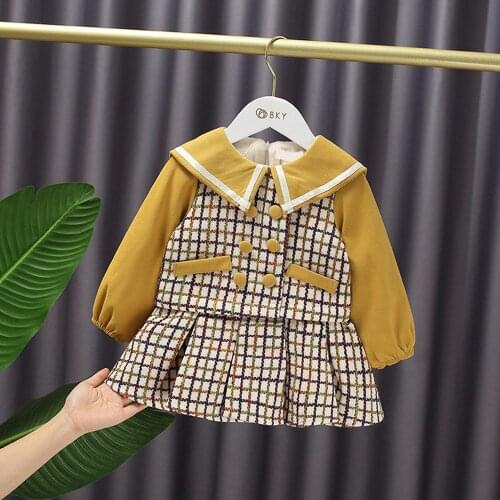 Preppy Style Warm Winter Girls Princess Velvet Dress Children Kids Baby Infants Plaid Long Sleeve Thicken Dresses Vestido