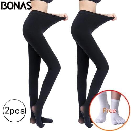 BONAS 2pcs/lot Winter Warm Tights Get FREE Gift Women High Elastic Pantyhose Sexy Autumn Winter Velvet Female Tights Plus Size