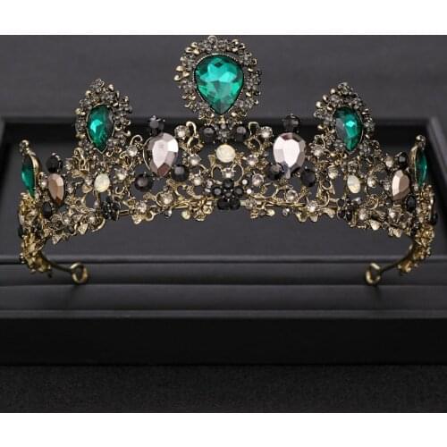 Vintage Wedding Crown Hair Accessories Green Rhinestone Crystal Crown Headband Queen Headdress Bridal Crown Hair Accessories