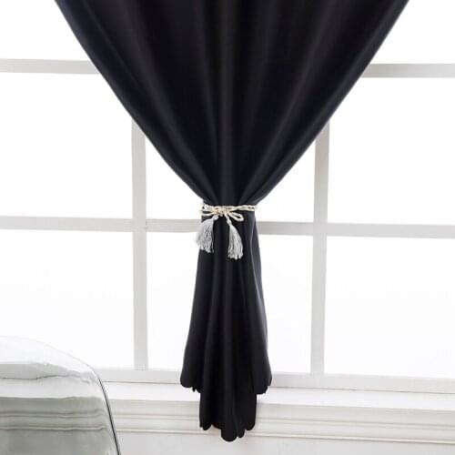 6 Colors Velcro Strap Punch-free Installation Blackout Curtain Dust-proof Solid Drapes for Kitchen Bedroom Living Room Window