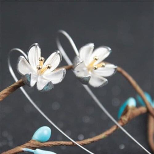 Season Gate 925 Sterling Silver Beautiful Elegant Lotus Flower Fashion Earrings for Women Girls Jewelry Gift SE029