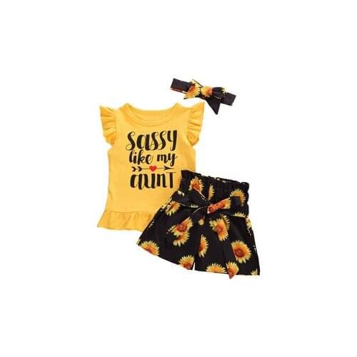 1-6Y Kid Baby Girls Clothes Sets Letter Print Ruffles Sleeve T Shirts Tops+Floral Pants Headband