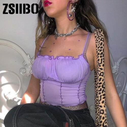 Sexy Spaghetti Straps Ruffles Crop Women Purple Backless Sleeveless Camisole Top Female Skinny Bralette clothing clothes brandy