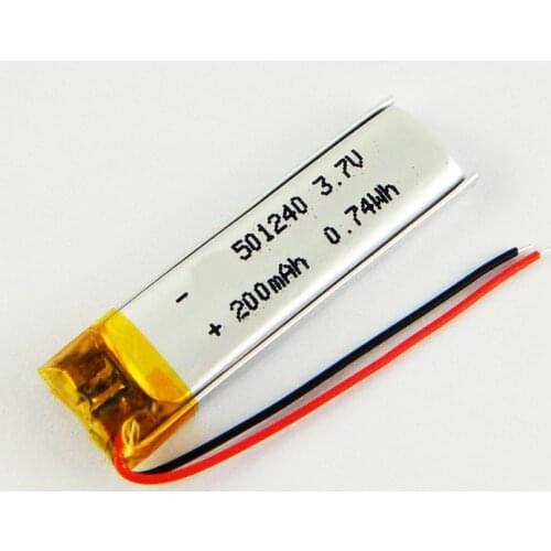 10pcs 501240 051240 3.7V 200mAh lithium polymer li ion rechargeable battery Lipo for MP3 MP4 GPS bluetooth headset video pen