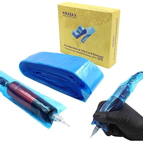 Hot Sale 125Pcs Tattoo Machine Pen & Clip Cord Sleeves Bags Supply Blue Disposable Covers Bags For Tattoo Machine & Clip Cord