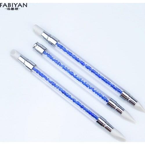 3PC Brush Nail Art Rhinestone Painting Drawing Silicone Gel UV Polish Acrylic Sculpture 2 Ways Carving Design Pen Manicure Tool
