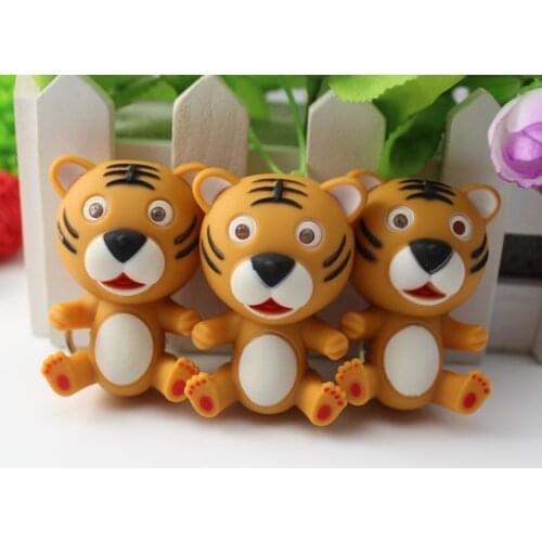 FREE SHIPPING by FEDEX 50pcs/lot Wholesale 2014 Newest Baby Tiger Flashlight Keychains LED Keyrings with Sound for Kids