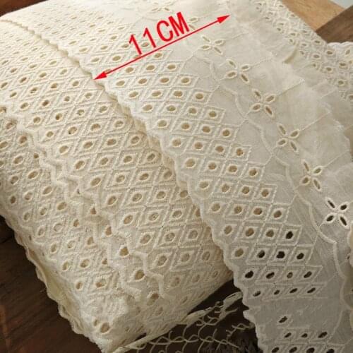 1Meter Hollow Out Floral Embroidered Beige Cotton Lace Ribbon DIY Crafts Supplies Dress Curtain Decoration 11cm Width Lace Trim