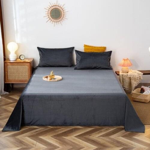 Bonenjoy 1 pc Dark Gray Flannel Bed Sheet Queen King Size Bedclothes Solid Color Plain Dyed Minimalist Style Double Flat Sheets