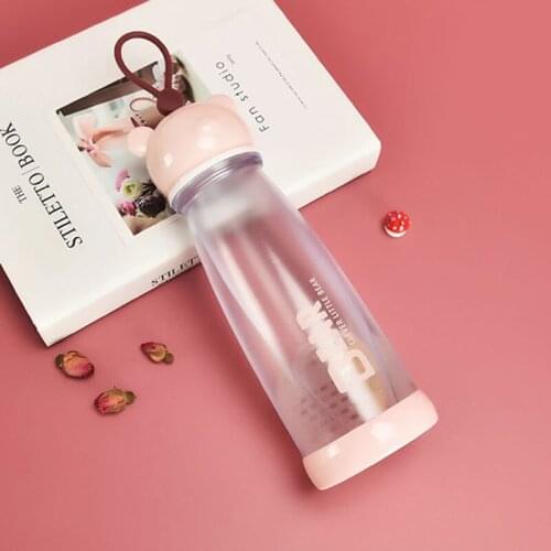Water bottle cartoon bear cute creative shape tea plastic cup tea leaking silicone handle portable outdoor sports drinking cup