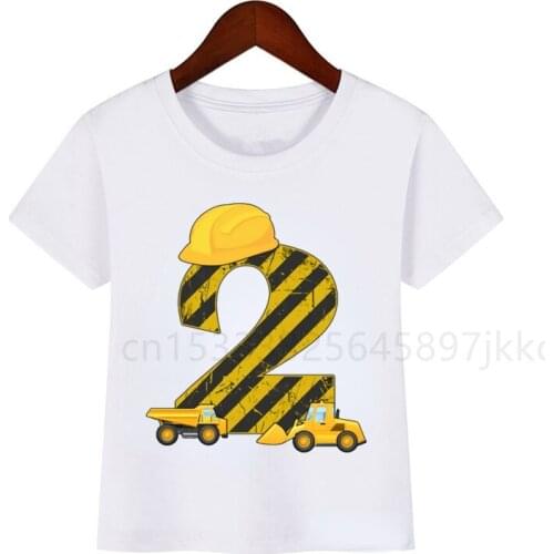 Childrens Cartoon Excavator Construction Vehicle Bulldozer Crane Birthday Number Name Print T-shirt Boy Girl Funny GiftT-shirt