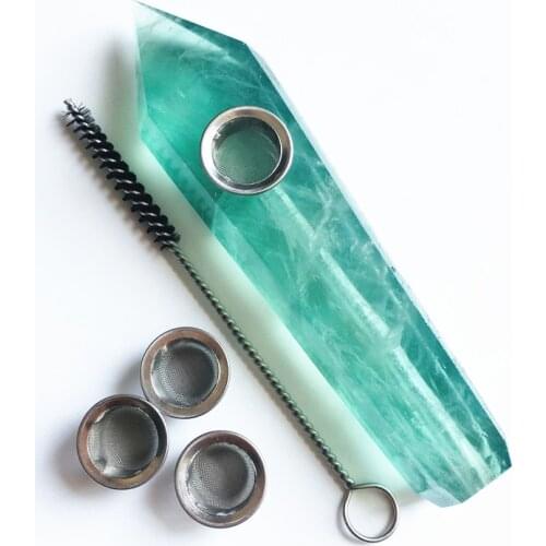 Natural stone pink crystal point healing crystal smoke pipe with 1 brush+3 Filters wholesale price