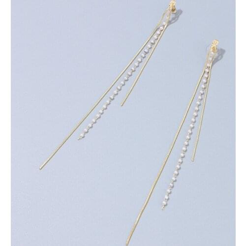 ELEGANCE11 Long Tassel Earrings Luxury Design Pearl Chain Dangle Earrings Women Costume Earrings for Jewelry Gift