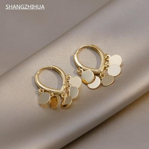Elegant Metal Heart-Shaped Gold Disc Tassel Earrings For Woman Korean Fashion Jewelry Gothic Girls Unusual Earrings Accessories