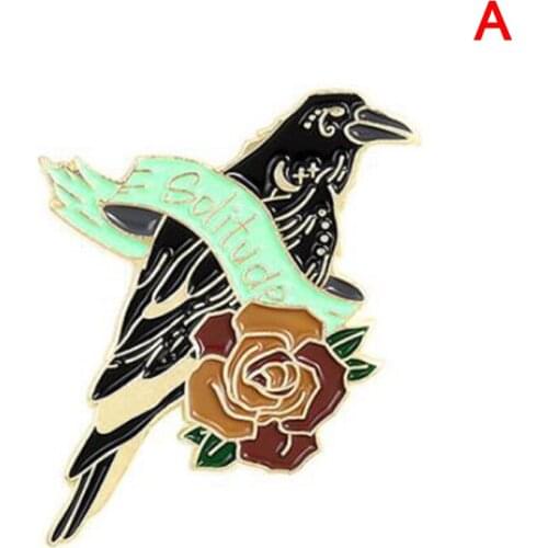 Gothic Crow Enamel Pins Custom Starry Raven Skull Punk Brooches Bag Clothes Lapel Pin Badge Dark Jewelry Gift for Friends