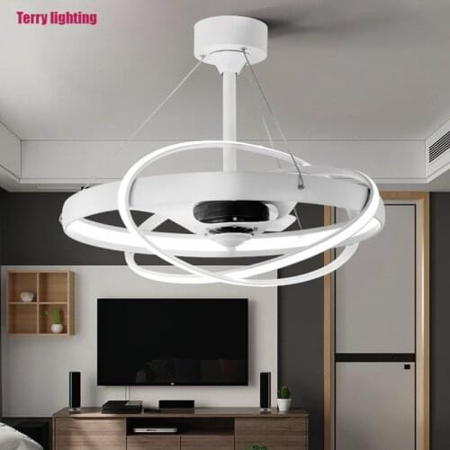 European negative ion invisible ceiling fan creative personality of living room LED light retractable air invisible blade